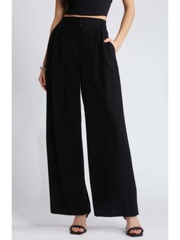 Fnocks - Women Formal High-Waisted Wide Leg Black Trouser
