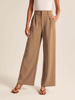 Fnocks - Women Formal High-Waisted Wide Leg Brown Trouser