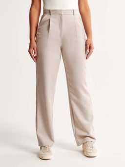 Fnocks - Women High-Waisted Cream Trouser