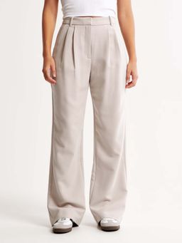 Fnocks - High-Waisted Wide Leg Women Cream Trouser