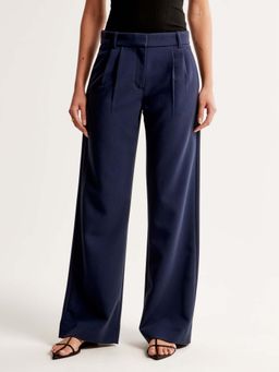 Fnocks - Women Western Wear High-Waisted Wide Leg Navy Blue Trouser
