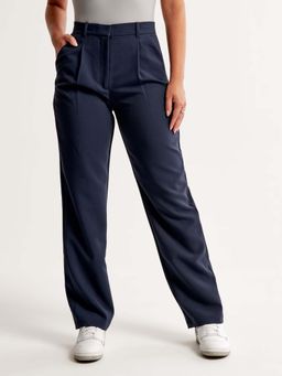 Fnocks - Women High-Waisted Navy Blue Trouser