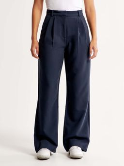 Fnocks - High-Waisted Wide Leg Women Navy Blue Trouser