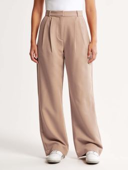 Fnocks - High-Waisted Wide Leg Women Beige Trouser