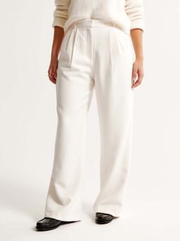 Fnocks - High-Waisted Wide Leg Women White Trouser
