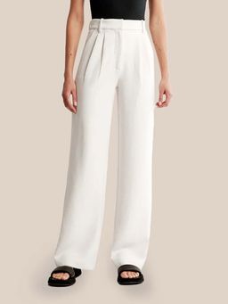 Fnocks - Women Formal High-Waisted Wide Leg White Trouser