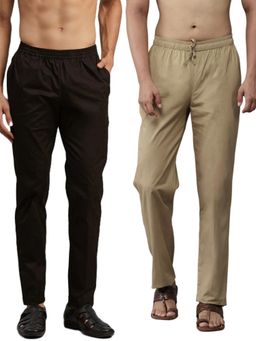See Designs - Men Black and Brown Cotton Solid Combo Pajama (Pack of 2)
