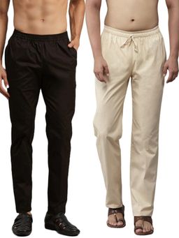 See Designs - Men Black and Beige Cotton Solid Combo Pajama (Pack of 2)