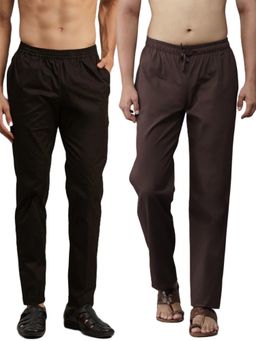 See Designs - Men Black and Coffee Cotton Solid Combo Pajama (Pack of 2)