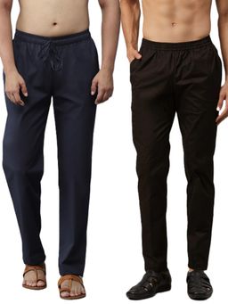 See Designs - Men Black and Navy Blue Cotton Solid Combo Pajama (Pack of 2)