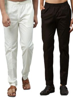 See Designs - Men Black and Cream Cotton Solid Combo Pajama (Pack of 2)