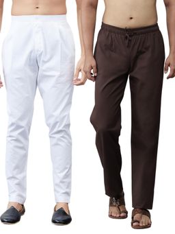 See Designs - Men White and Coffee Cotton Solid Combo Pajama (Pack of 2)