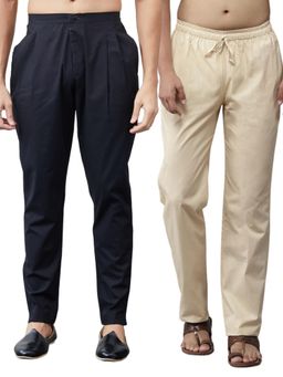 See Designs - Men Black and Beige Cotton Solid Combo Pajama (Pack of 2)