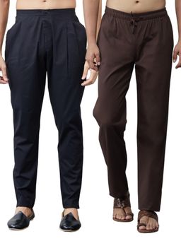See Designs - Men Black and Coffee Cotton Solid Combo Pajama (Pack of 2)