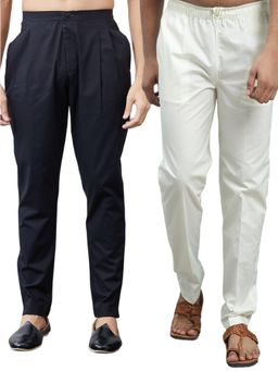 See Designs - Men Black and Cream Cotton Solid Combo Pajama (Pack of 2)