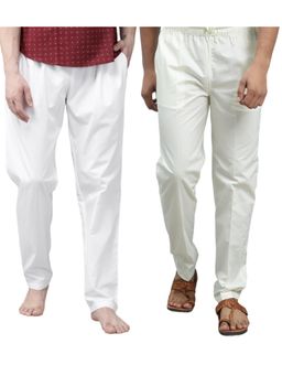 See Designs - Men White and Cream Cotton Solid Combo Pajama (Pack of 2)