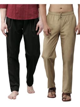See Designs - Men Black and Brown Cotton Solid Combo Pajama (Pack of 2)