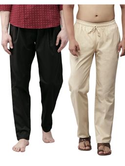 See Designs - Men Black and Beige Cotton Solid Combo Pajama (Pack of 2)