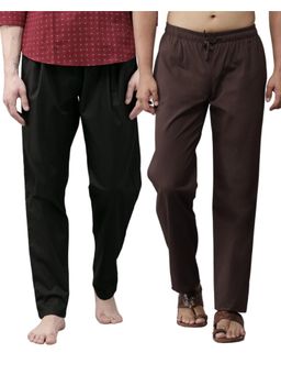 See Designs - Men Black and Coffee Cotton Solid Combo Pajama (Pack of 2)