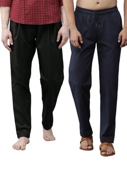 See Designs - Men Black and Navy Blue Cotton Solid Combo Pajama (Pack of 2)
