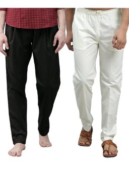 See Designs - Men Black and Cream Cotton Solid Combo Pajama (Pack of 2)