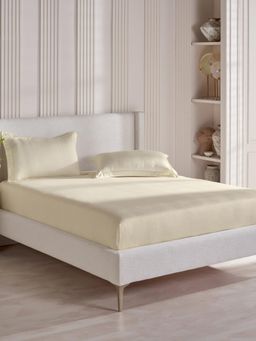 Ddecor Live Beautiful - Cotton Geometric 300 TC Double Bedsheet with 2 Pillow Covers - Cream