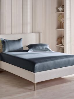 Ddecor Live Beautiful - Cotton Geometric 300 TC Double Bedsheet with 2 Pillow Covers - Blue