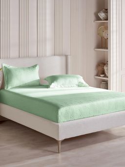 Ddecor Live Beautiful - Cotton Geometric 300 TC Double Bedsheet with 2 Pillow Covers - Green