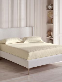 Ddecor Live Beautiful - Cotton Geometric 300 TC Double Bedsheet with 2 Pillow Covers - Cream