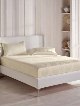 Ddecor Live Beautiful - Cotton Ethnic 300 TC Double Bedsheet with 2 Pillow Covers - Cream