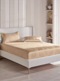 Ddecor Live Beautiful - Cotton Ethnic 300 TC Double Bedsheet with 2 Pillow Covers - Beige