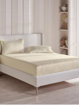 Ddecor Live Beautiful - Cotton Geometric 300 TC Double Bedsheet with 2 Pillow Covers - Cream