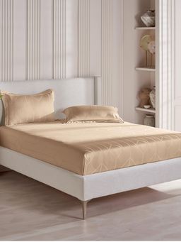 Ddecor Live Beautiful - Cotton Geometric 300 TC Double Bedsheet with 2 Pillow Covers - Beige