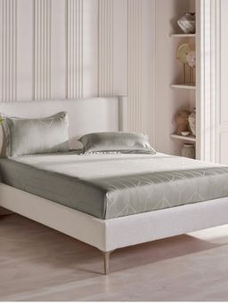 Ddecor Live Beautiful - Cotton Geometric 300 TC Double Bedsheet with 2 Pillow Covers - Grey