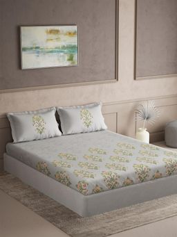 Ddecor Live Beautiful - Cotton Ethnic 145 TC Double Bedsheet with 2 Pillow Covers - Grey