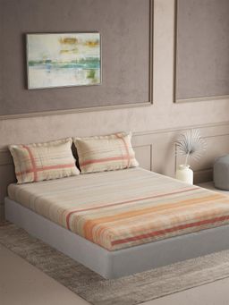Ddecor Live Beautiful - Cotton Stripes 145 TC Double Bedsheet with 2 Pillow Covers - Orange
