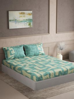 Ddecor Live Beautiful - Cotton Abstract 145 TC Double Bedsheet with 2 Pillow Covers - Green