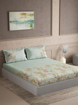 Ddecor Live Beautiful - Cotton Floral 180 TC Double Bedsheet with 2 Pillow Covers - Green