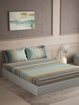 Ddecor Live Beautiful - Cotton Stripes 180 TC Double Bedsheet with 2 Pillow Covers - Turquoise