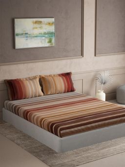 Ddecor Live Beautiful - Cotton Stripes 180 TC Double Bedsheet with 2 Pillow Covers - Brown