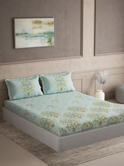 Ddecor Live Beautiful - Cotton Ethnic 180 TC Double Bedsheet with 2 Pillow Covers - Green