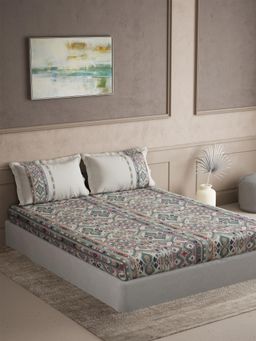 Ddecor Live Beautiful - Cotton Ethnic 180 TC Double Bedsheet with 2 Pillow Covers - Blue