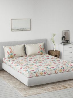 Ddecor Live Beautiful - Cotton Floral 145 TC Double Bedsheet with 2 Pillow Covers - Pink