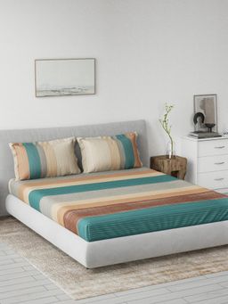 Ddecor Live Beautiful - Cotton Stripes 145 TC Double Bedsheet with 2 Pillow Covers - Brown