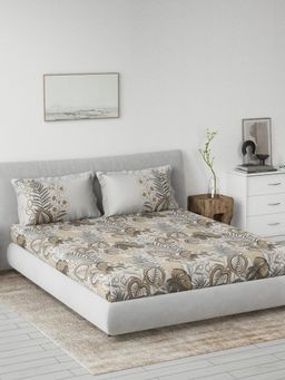 Ddecor Live Beautiful - Cotton Leaves 145 TC Double Bedsheet with 2 Pillow Covers - Brown