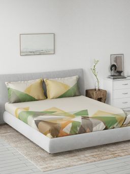 Ddecor Live Beautiful - Cotton Geometric 145 TC Double Bedsheet with 2 Pillow Covers - Green