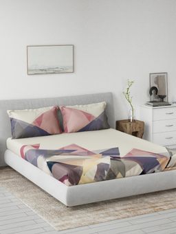 Ddecor Live Beautiful - Cotton Geometric 145 TC Double Bedsheet with 2 Pillow Covers - Purple