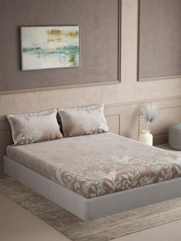 Ddecor Live Beautiful - Cotton Floral 145 TC Double Bedsheet with 2 Pillow Covers - Brown