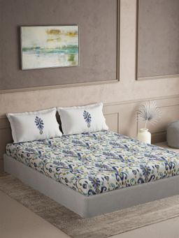 Ddecor Live Beautiful - Cotton Ethnic 145 TC Double Bedsheet with 2 Pillow Covers - Blue