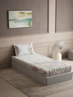 Ddecor Live Beautiful - Cotton Floral 145 TC Single Bedsheet with 1 Pillow Cover - Pink